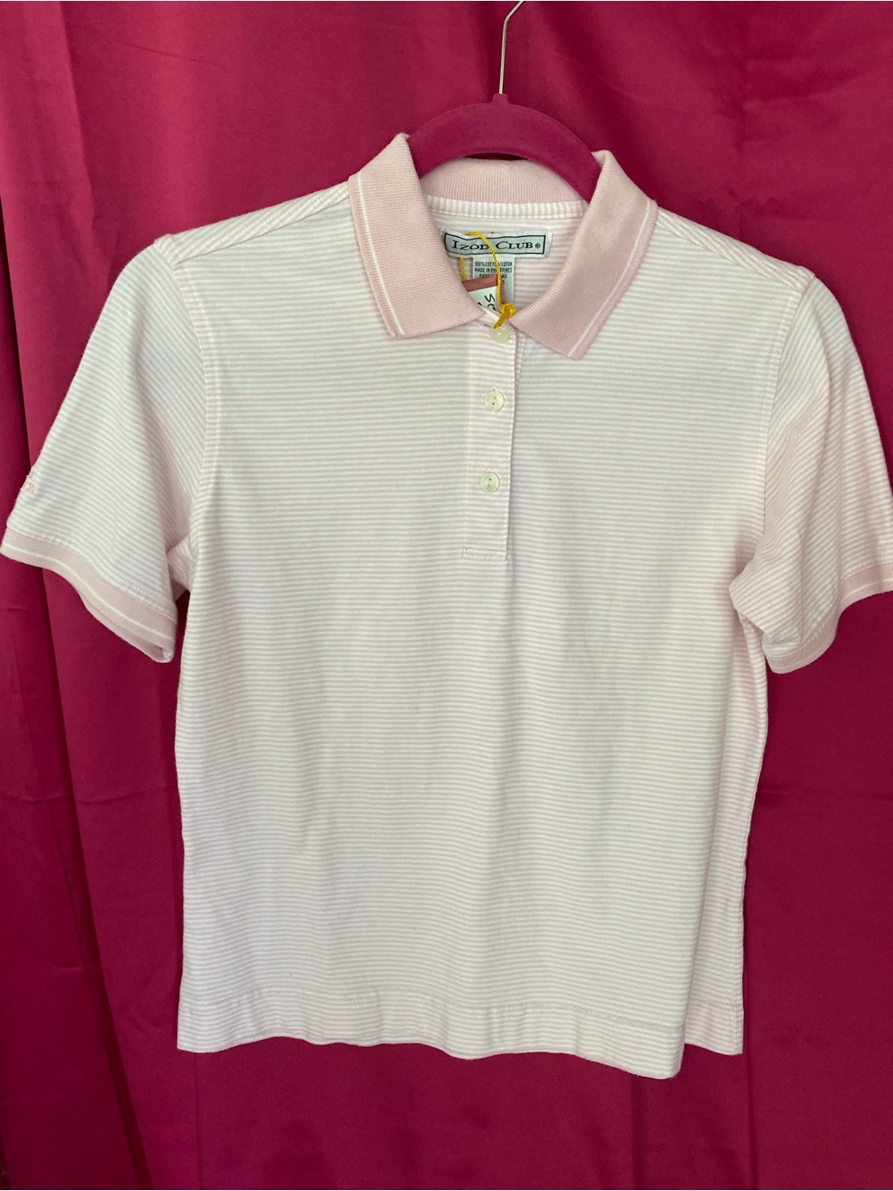 Izod Women's Light Pink Striped Short Sleeve Polo